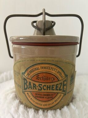 Win Schuyler Restaurants Beige Cheese Crock with Lid and Bail Wire